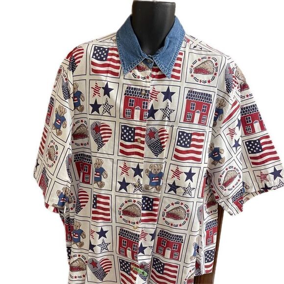 Quizz Jeans New York Plus VTG 4th Of July Patriotic Shirt Size 24W - Picture 2 of 10